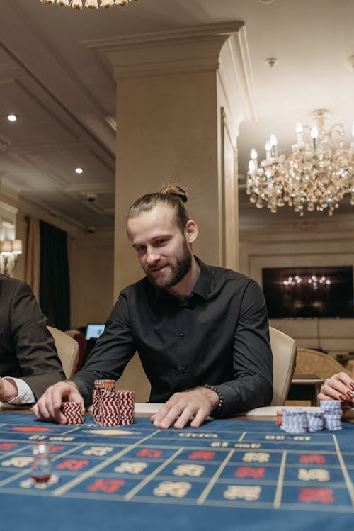 casino chips and roulette wheel